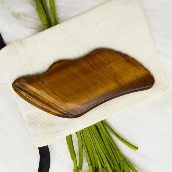 Crafted Hand Made Gua Sha Natural Tiger Eye Skin Massager for Face Eyes Neck Nody Muscle Relaxation OEM ODM