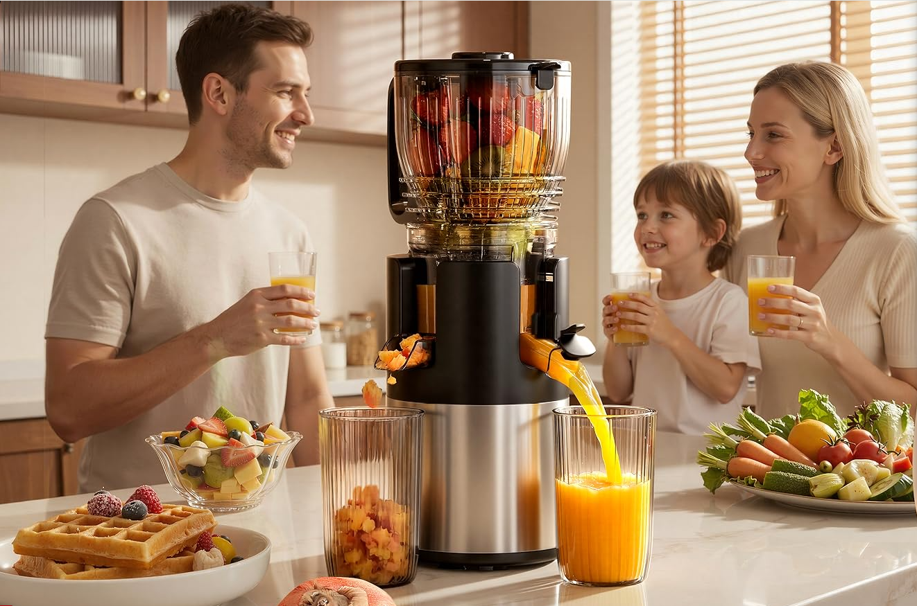 Masticating Juicer Stainless Steel Housing Reverse Mode Low Noise Extraction