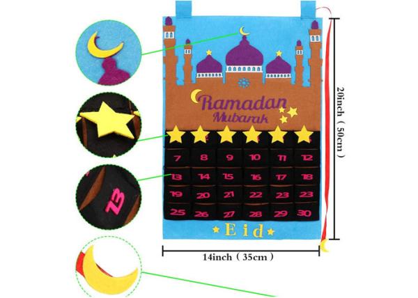 Wall Hanging Felt Holiday Decorations 30 Days Countdown Eid Mubarak Blue