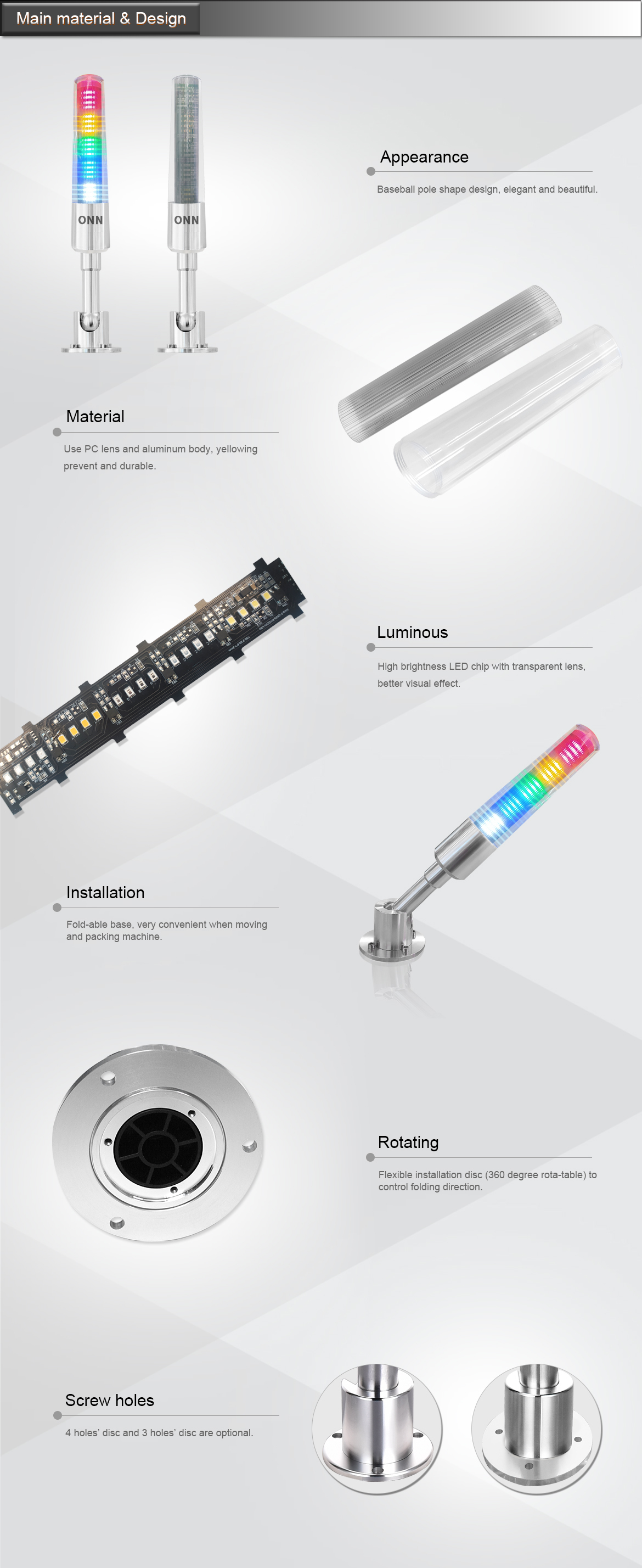 ONN M4S-F Industrial LED Signal Tower Foldable Base 5 Layers PC Lens Use For CNC Equipment