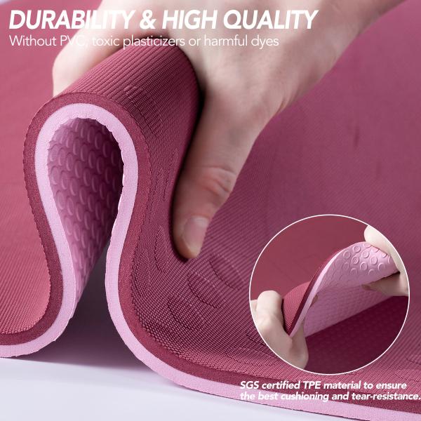 Purplish Red Sport Yoga Mat Extra Thick 10mm TPE Wear Resistance