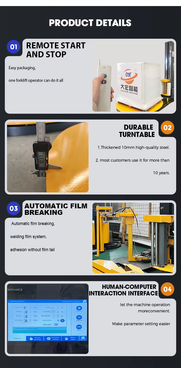 Fully Automatic Pallet Wrapping Machine with Adjustable Wrap Tension and Pre-Stretch Film Carriage