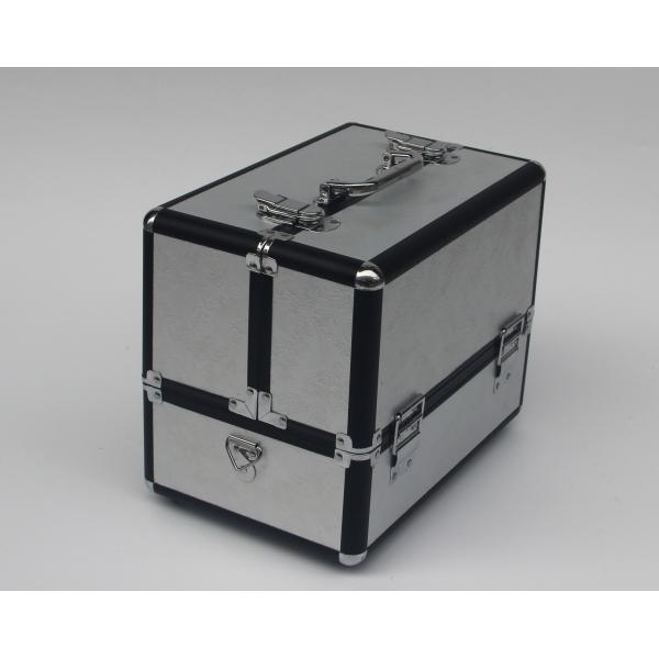 Серая алюминиевая коробка красоты PVC косметического случая с 4 подносами портативными для перемещения