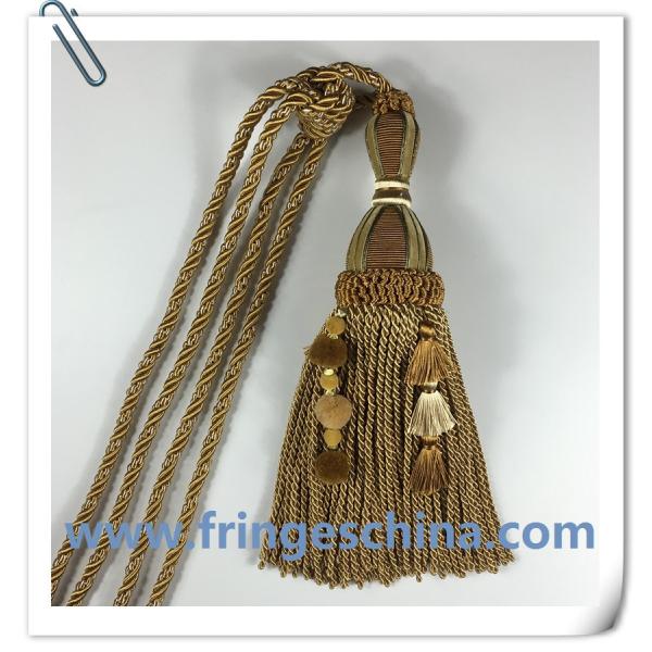 Fancy custom long tassel fringe trimming for curtain attractive tieback hanging ball