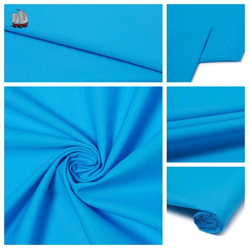 Bright Cyan High Density Cotton Fabric Breathable Year Round Uniform Shirting Fabric