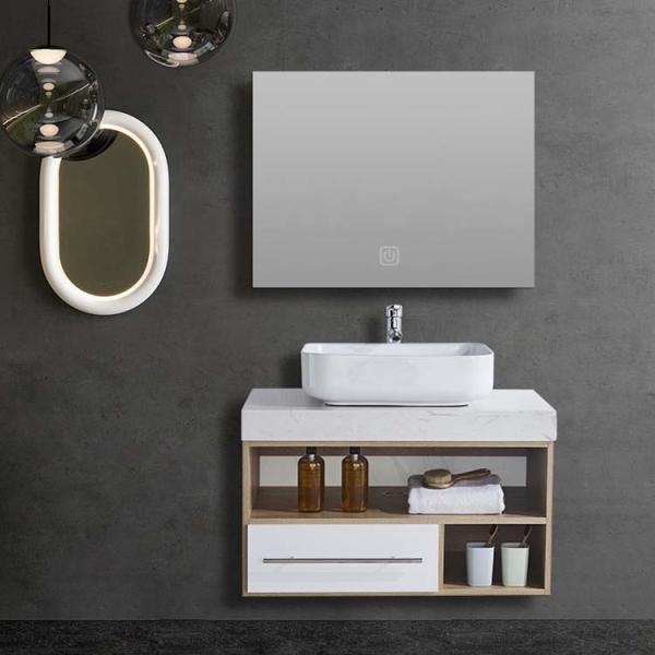White Led Lighting Basin Cabinet Set Wall Mounted Solid wood