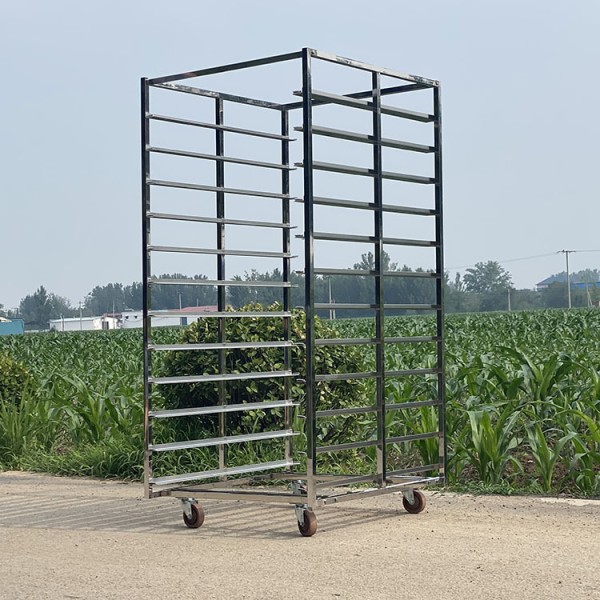 Stackable Stainless Steel Rack Trolley with 15 Tiers and Anti-Collision Bumper for Bakery and Warehouse