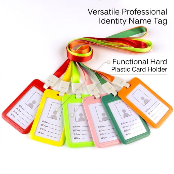 Fashion Style Business Card Customized Candy Color Id Card Protector Abs Plastic Uv Print Badge Holder Lanyard Logo Item