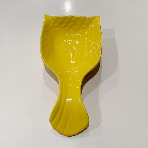 Owl Shape Solid Color Glazed Ceramic Rest Spoon Holder