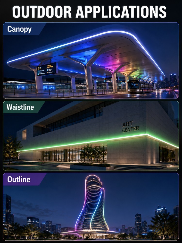 20x20mm Wide Front Emitting Silicone LED Strip Lights 120LED/M 9.5W For Building Lighting