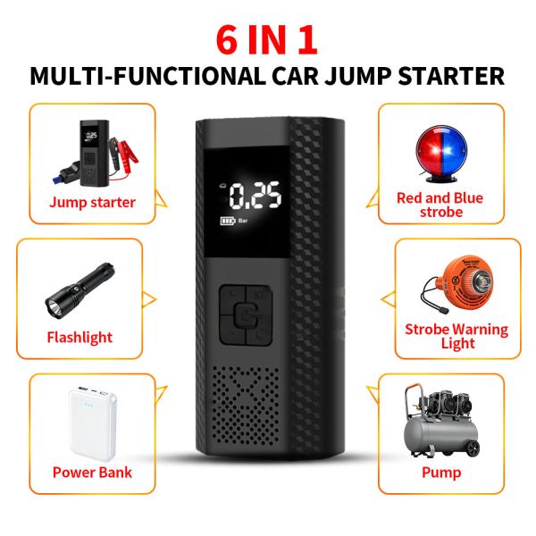 2 In 1 Mini Jump Starter Portable Tyre Inflator 6000mAh Electric Car Air Pump With Air Compressor