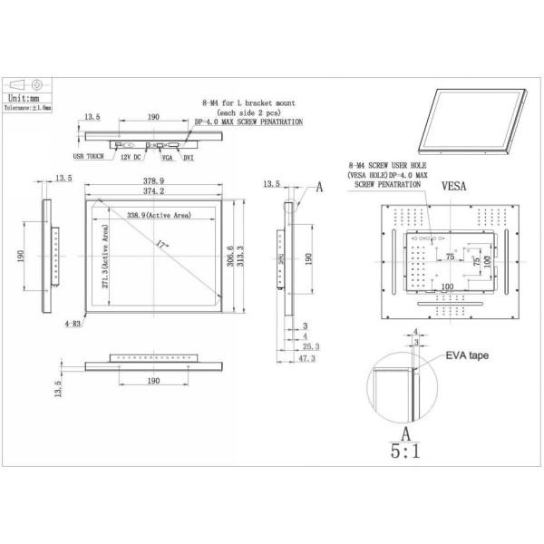 17 Inch PCAP Touch Monitor 1280x1024 Resolution 6H Hardness For Kiosks