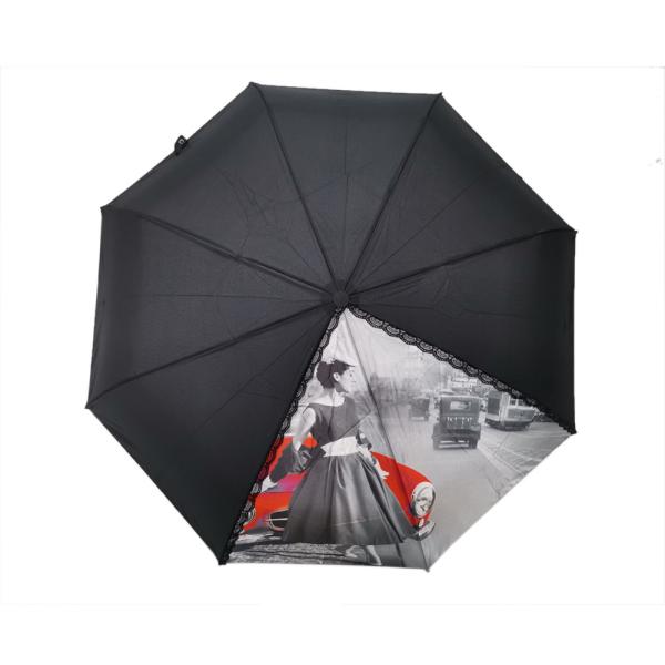 Black Three Folding Self Opening And Closing Umbrellas Black Lace And Nice Printing