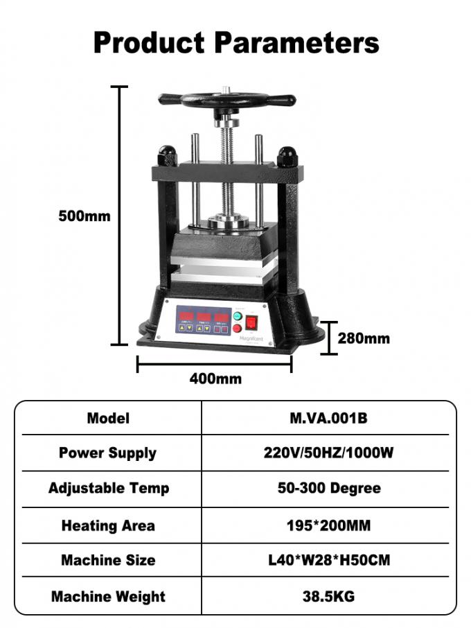 Vulcanizer Model B Jewelry Vulcanizing Machine with 220V 50Hz 1000W Power 195 by 200 mm Heating Zone and Adjustable Heat 50°C to 400°C