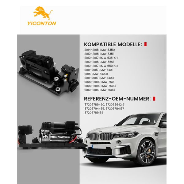 1Z 0205 003 (with bracket) 37206864215 Air Suspension Compressor, suitable for BMW 7 Series (F01/F02/F04) and 5 Series (F11/F11N)