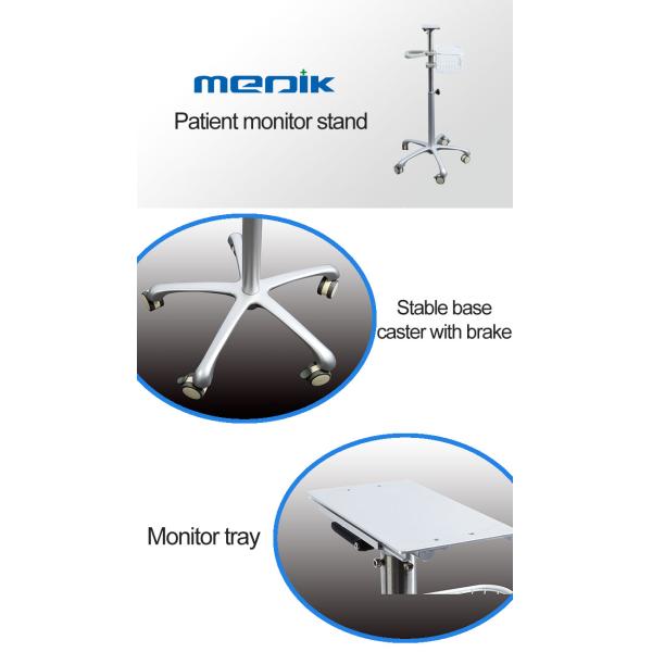 Aluminum Alloy 5 Leg Cardiac Patient Monitor Stand With Basket