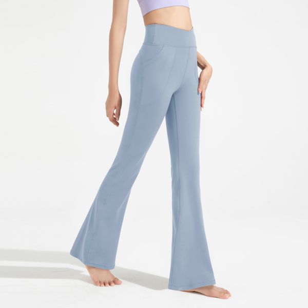 High Waisted Lady Flare Yoga Leggings with Pockets Navy Blue Tummy Control