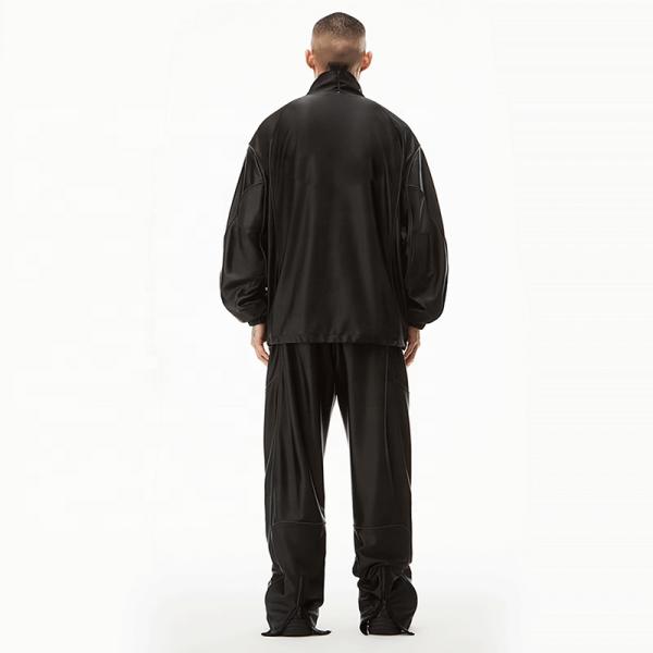 Custom Logo Heavyweght Streetwear Vintage Blank Faux Turtlenecks Leather Set Zip up Jacket Coat Sweatpants Two Piece Sets Men