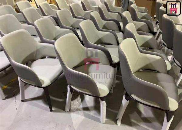 Micro Fiber Leather Wood Restaurant Chair Upholstered No Folded With Armrests