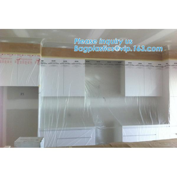 Disposable PE pre-taped self static cling masking film, Cover mask plastic drop film PE protection film with tape, BAGEA