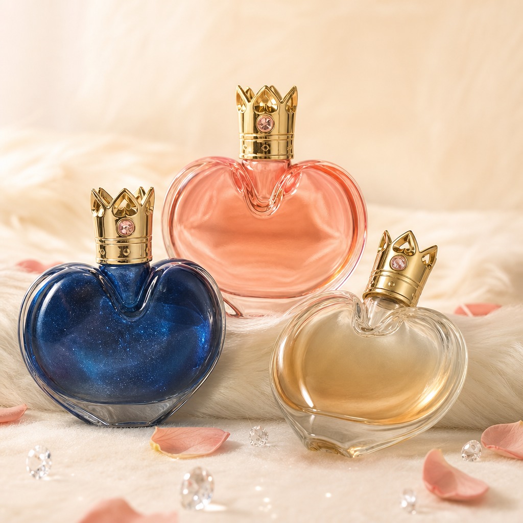 100ml Glass Perfume Bottles Heart Shaped Crown Cap Empty Spray