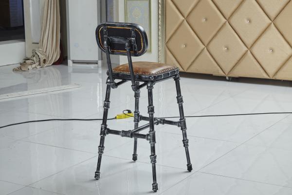 High Back Leather Bar Stools , Kitchen Upholstered Counter Height Stools Tan Brown Color