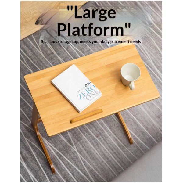 Foldable Bamboo Computer Desk Home Coffee Breakfast Computer Table Multifunction Adjustable Corner Desk for Living Room Bedroom