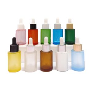 huile essentielle givrée en verre d'épaule plate cosmétique cylindrique d'essence de bouteille du compte-gouttes 30ml