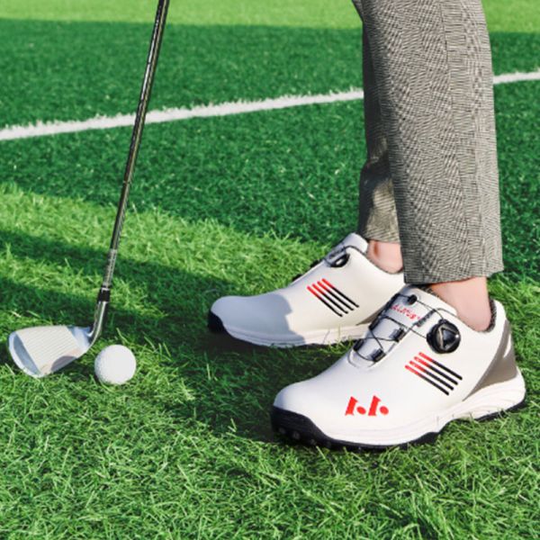 White Black Trainers Mens Golf Shoes Synthetic Leather Upper Cotton Fabric Lining