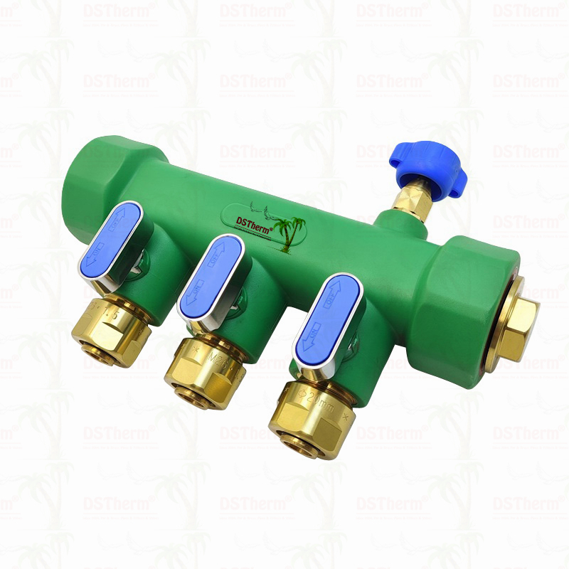 PPR Manifolds With Ball Valve Hot & Cold Water Blue 3 Ways Manifolds Customized Logo and Color 25mm
