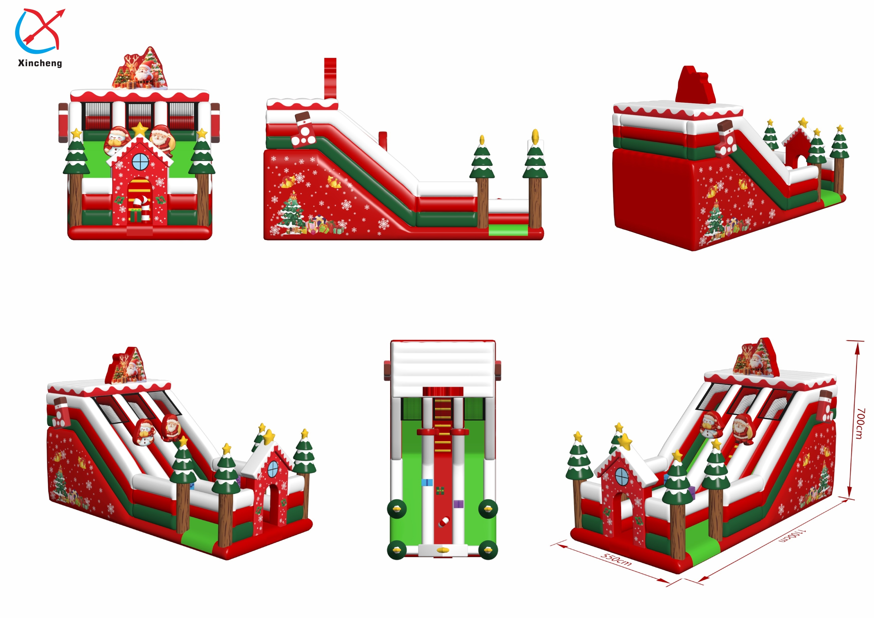 Unique Design Christmas Santa Inflatable Dry Slide Double‑lane Inflatable Slide For Holiday