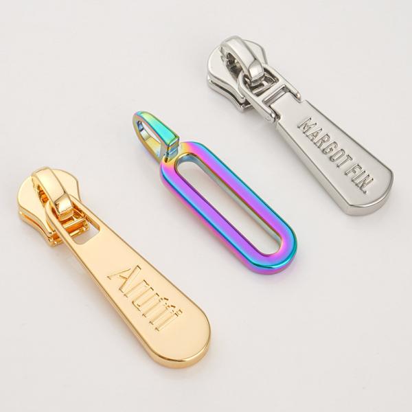 Custom Gold Silver Zipper Puller Logo Engraved Metal #5 Zipper Pulls For Handbags