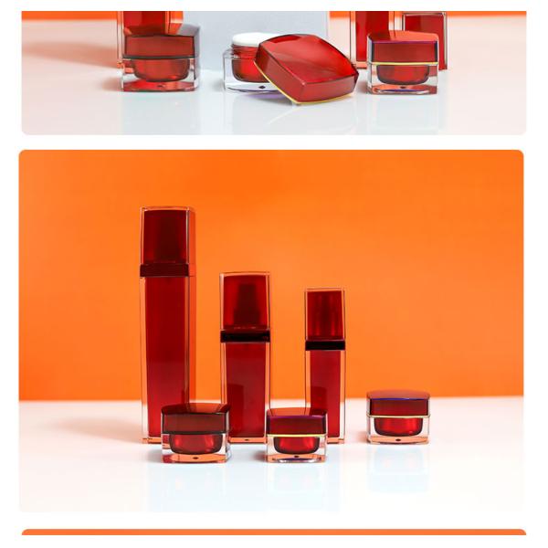 Customized Plastic Cosmetic Bottles Square Acrylic Cosmetic Packaging Bottle Red For Eye Cream