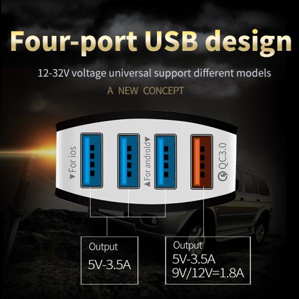 Заряжатель телефона быстрого автомобиля QC 3,0, Multi заряжатель автомобиля порта USB 30W