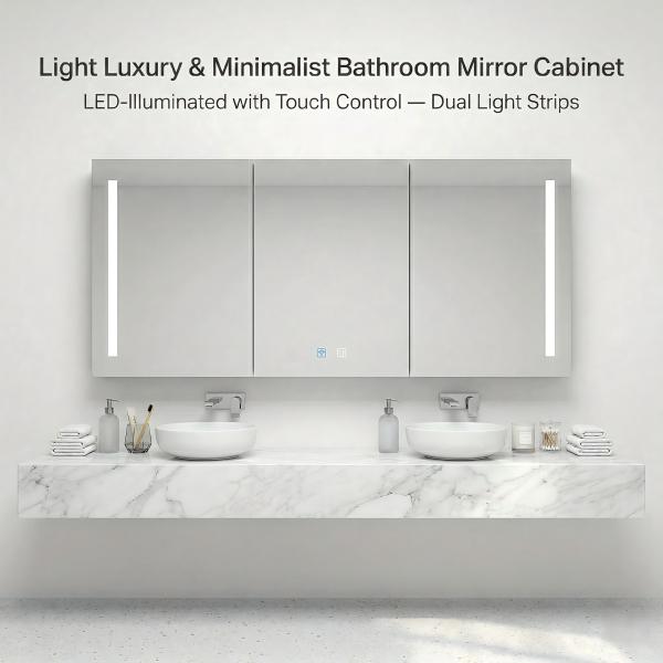 Kingstin LED Bathroom Mirror Cabinet with Lights, Defogger, 3 Colors, Outlet, Aluminum/Stainless Wall Mount Medicine Cabinet