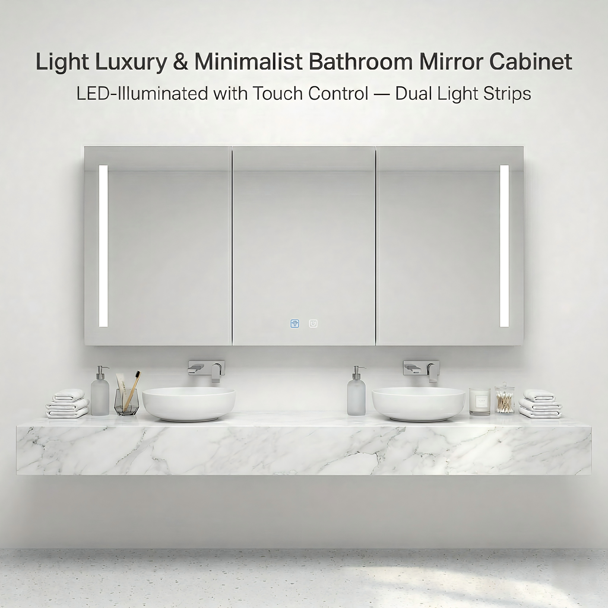 Kingstin LED Bathroom Mirror Cabinet with Lights, Defogger, 3 Colors, Outlet, Aluminum/Stainless Wall Mount Medicine Cabinet