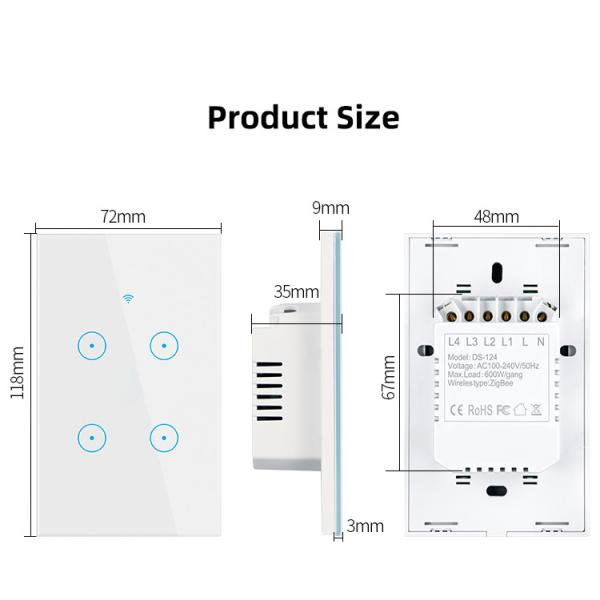 переключатель стены 600W Zigbee отсутствие выключателя нейтральной шатии 60HZ 3 умного