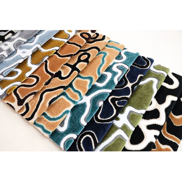 Abstract Curved Pattern Jacquard Velvet Fabric For Sofa