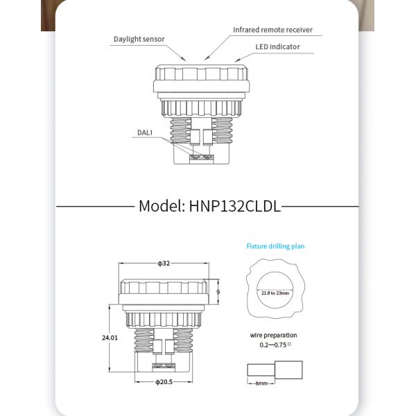 HNP132CLDL Zhaga Book 20 Дневной датчик 9.5V - 22.5V постоянного тока для внутреннего освещения