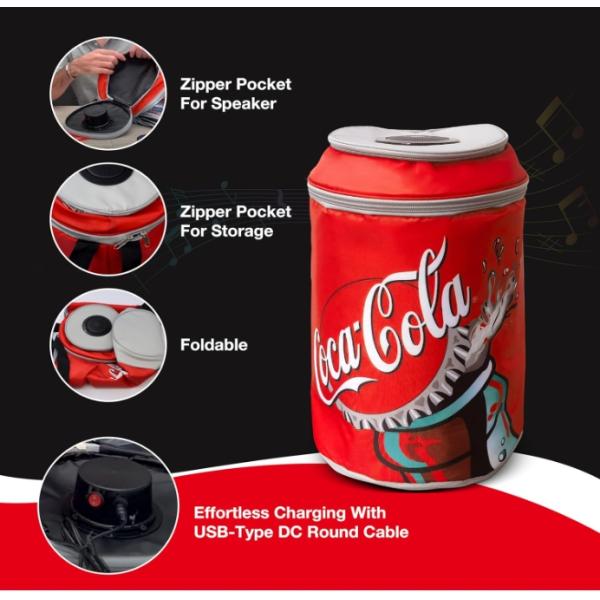 Coca Cola Can Shape Cooler Bag with Bluetooth Speaker, 5H Playtime, Adjustable Straps, Zippers, 5-Layer Insulated Fabric Keeps Food Fresh for 12 Hours, Perfect for Outdoor and Indoor BBQ Parties