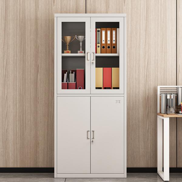 Modern Full-Glass Storage Metal File Cabinet with 2-Swing Glass Door for Office Home School Outdoor Living Room Gym Hospital Use