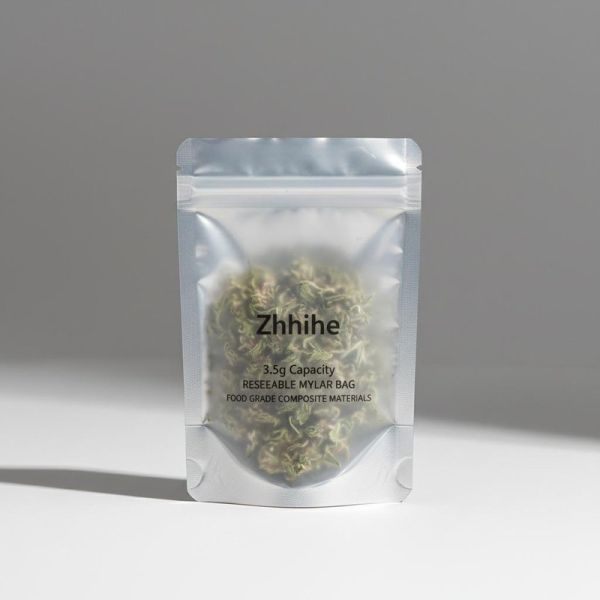 Zhhihe 3.5g Capacity Resealable Mylar Bag Stand Up Pouch With Food Grade Virgin Composite Materials
