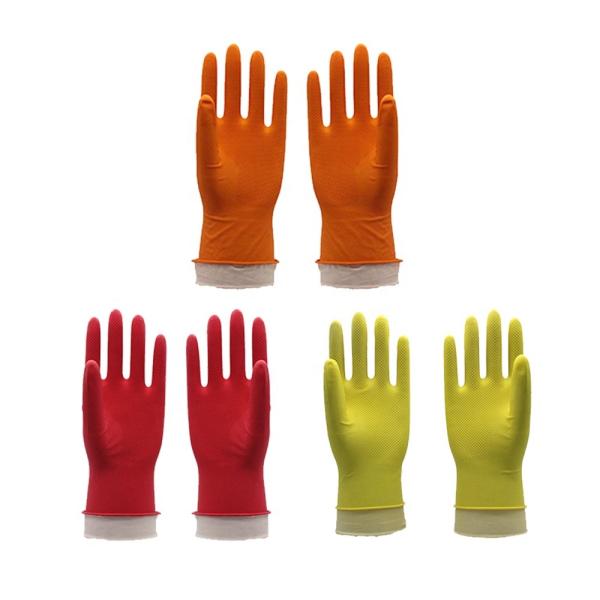 Yellow Color Latex Flock Lined Latex Gloves , Kitchen Dishwashing Gloves Anti Slip