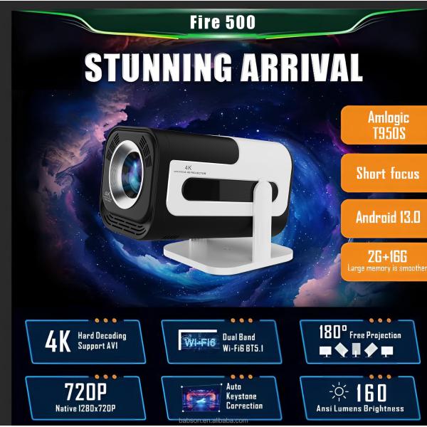 Mini Portable Smart Projector 4K Android 13.0 Resolution 2GB RAM LCD Home Video Theater Outdoor Use
