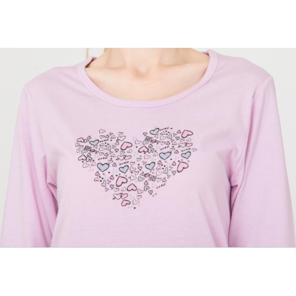 Pink Ladies Long Sleeve Nighties / Womens Summer Nightgowns Heart Shape Placement Print