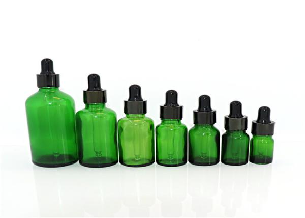 Green Essential Oil Cosmetic Dropper Bottles With Glass Pipet And Black Cap