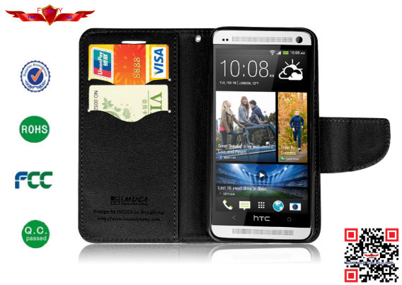Wholesale 100% Quality Guaranteed PU Flip Wallet Leather Cover Cases For HTC ONE M7