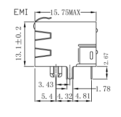 LPJE201AHNL 1x2 rj45 Jack Dual port, Side Entry 8P8C R/A Shield With LED