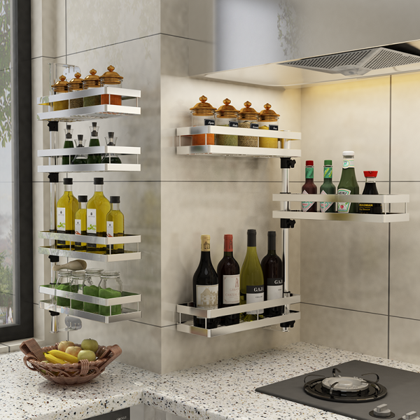 Kitchen Wall-mounted 304 Stainless Steel Rotating Seasoning Rack(Double  Layer )