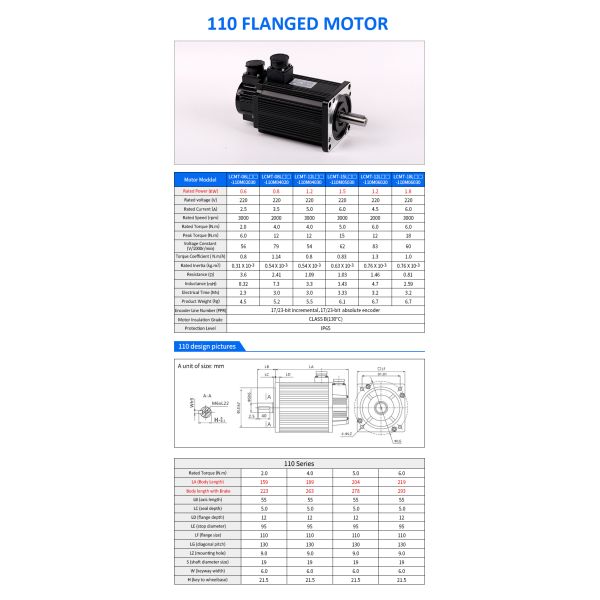Lichuan AC Servo Motor Drivers Kit A5 Series 4.0N.m 1.2KW 1200W 220V 5A/6A 3000RPM IP65
